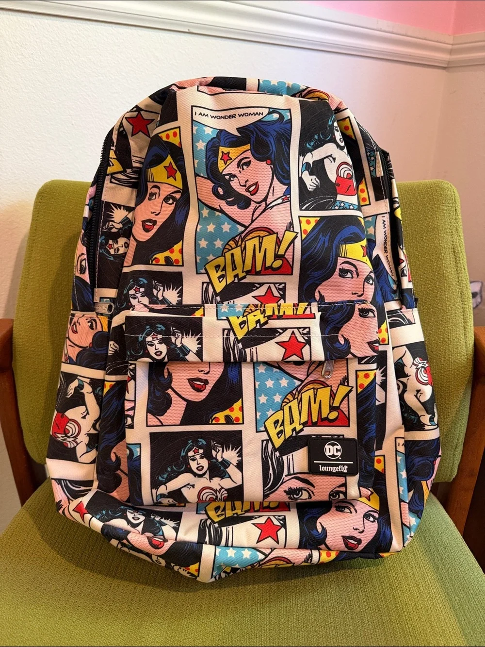 Loungefly Wonder Woman Comic Pop Art Backpack - Blue, Red, Yellow, Black, Cream
